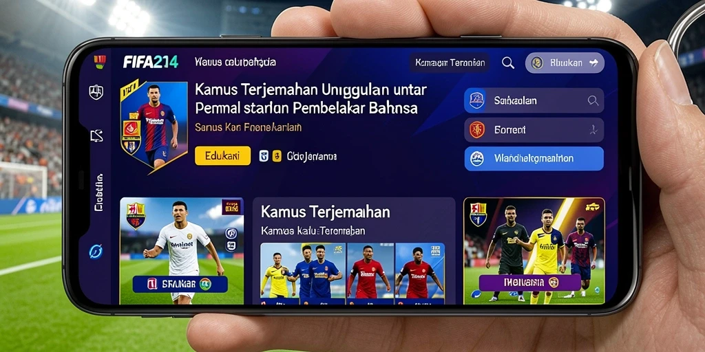Antarmuka aplikasi FIFA234 menampilkan fungsi Kamus Terjemahan yang sederhana.