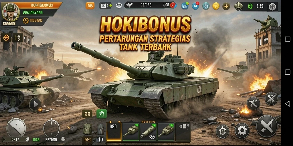 Tampilan antarmuka HOKIBONUS saat pertempuran tank berlangsung.