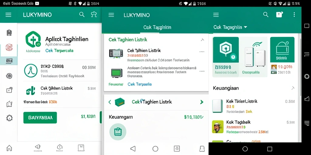 Antarmuka utama aplikasi LUKYMINO yang menampilkan cek tagihan listrik.