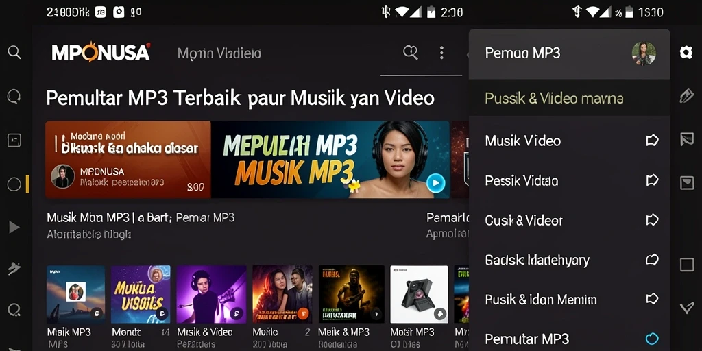 Antarmuka pengguna aplikasi MPONUSA yang mudah digunakan untuk pemutar MP3.