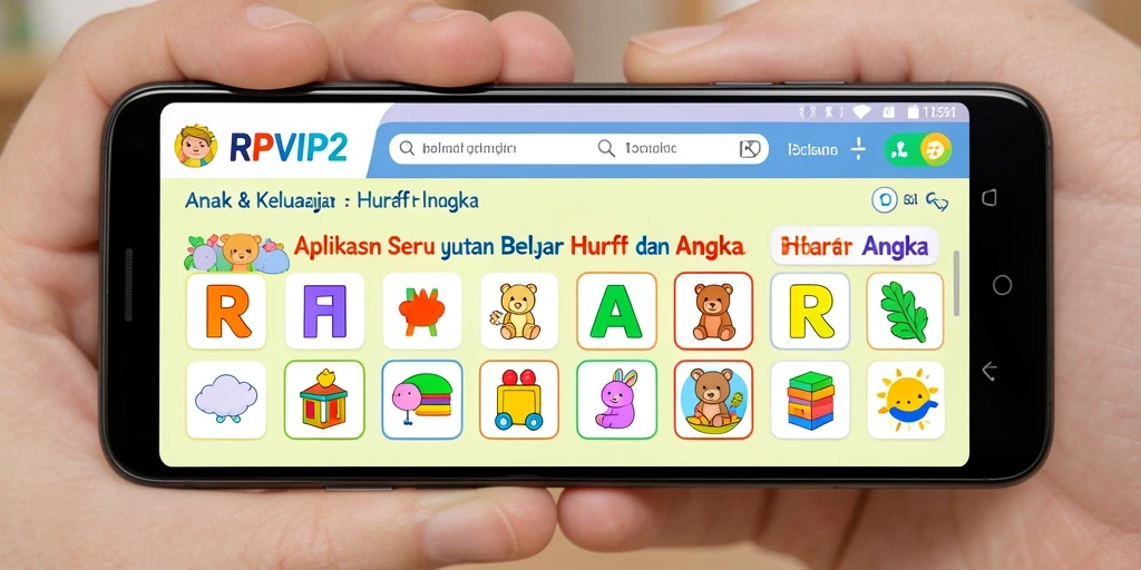 Tampilan aplikasi RPVIP2 untuk belajar huruf dan angka yang interaktif.