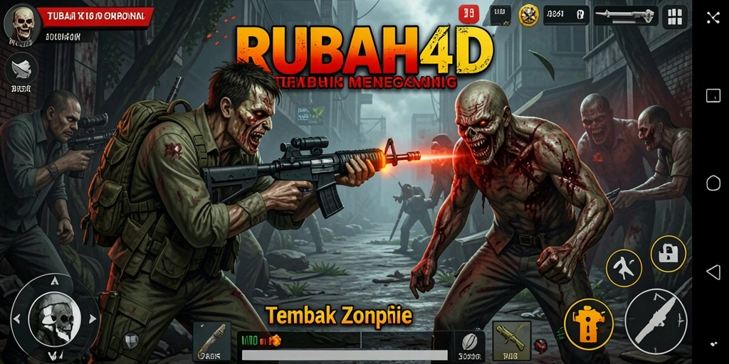 Tampilan antarmuka permainan RUBAH4D dalam aksi Tembak Zombie.