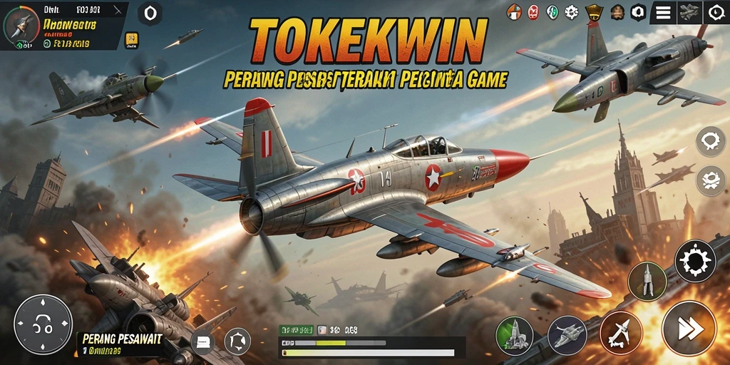 Antarmuka TOKEKWIN yang menampilkan aksi Perang Pesawat yang mendebarkan.