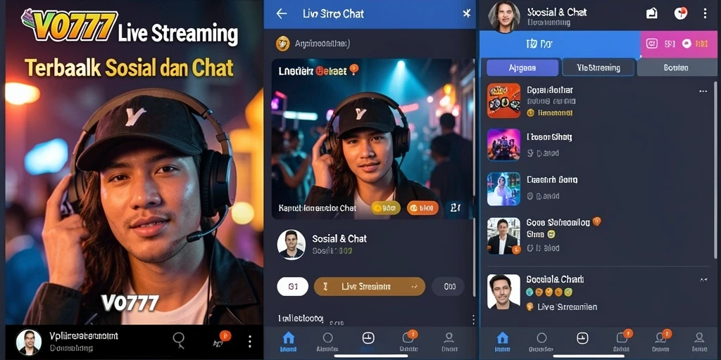 Antarmuka aplikasi VO777 yang modern dan intuitif untuk Live Streaming.