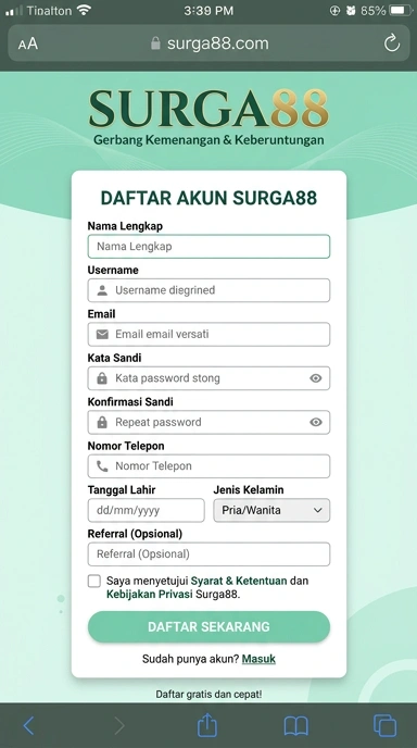 Cara Registrasi Akun Baru surga88 di Android
